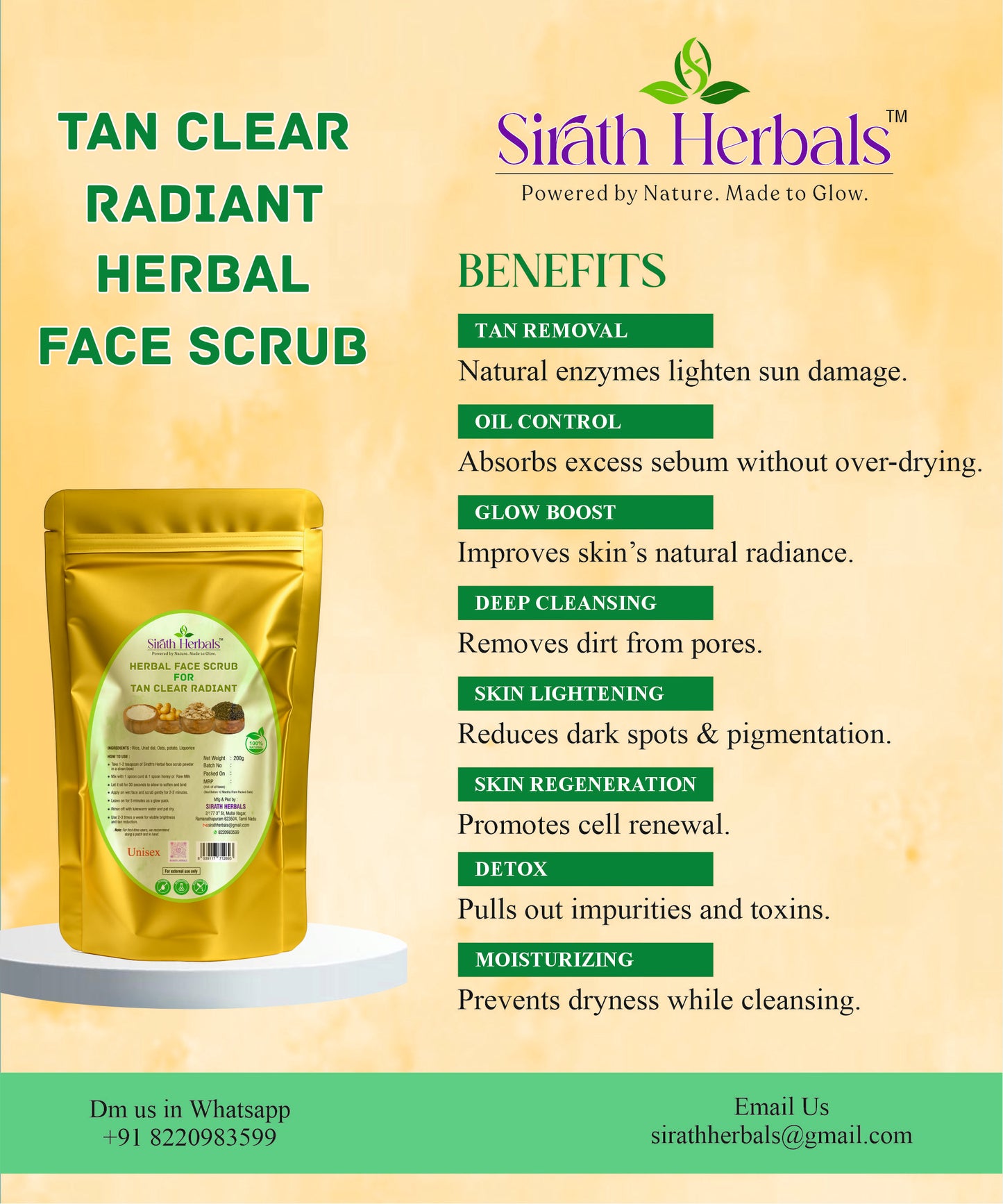 Tan Clear Radiant Herbal Face Scrub– Herbal Anti-Tan & Glow Polish