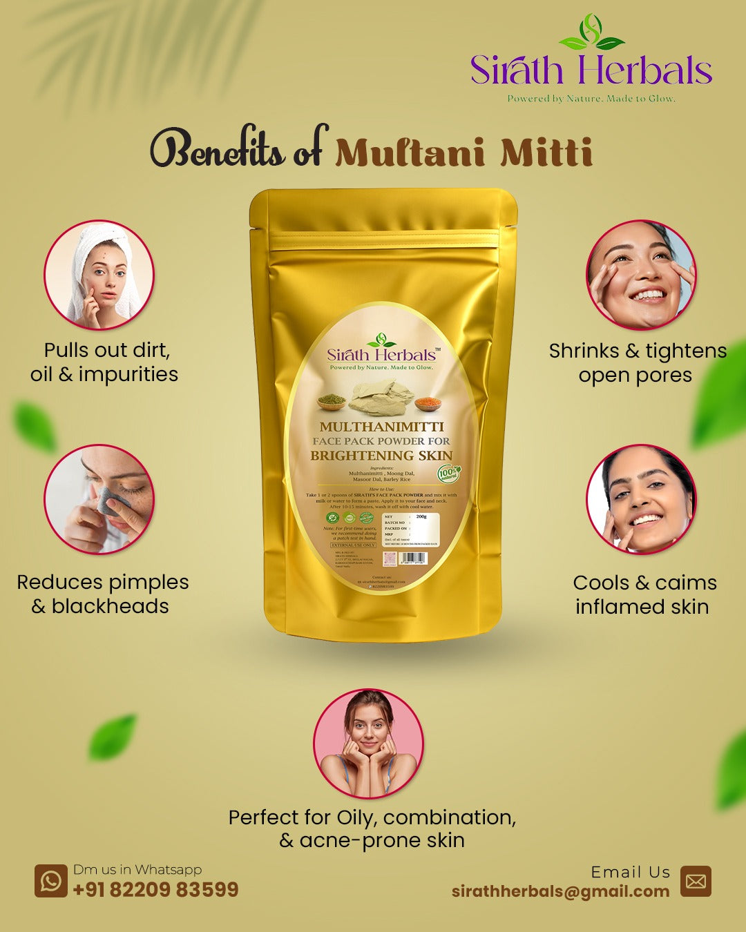 Multani Mitti (Fuller’s Earth) Face Pack – Oil Control & Pore Cleanser