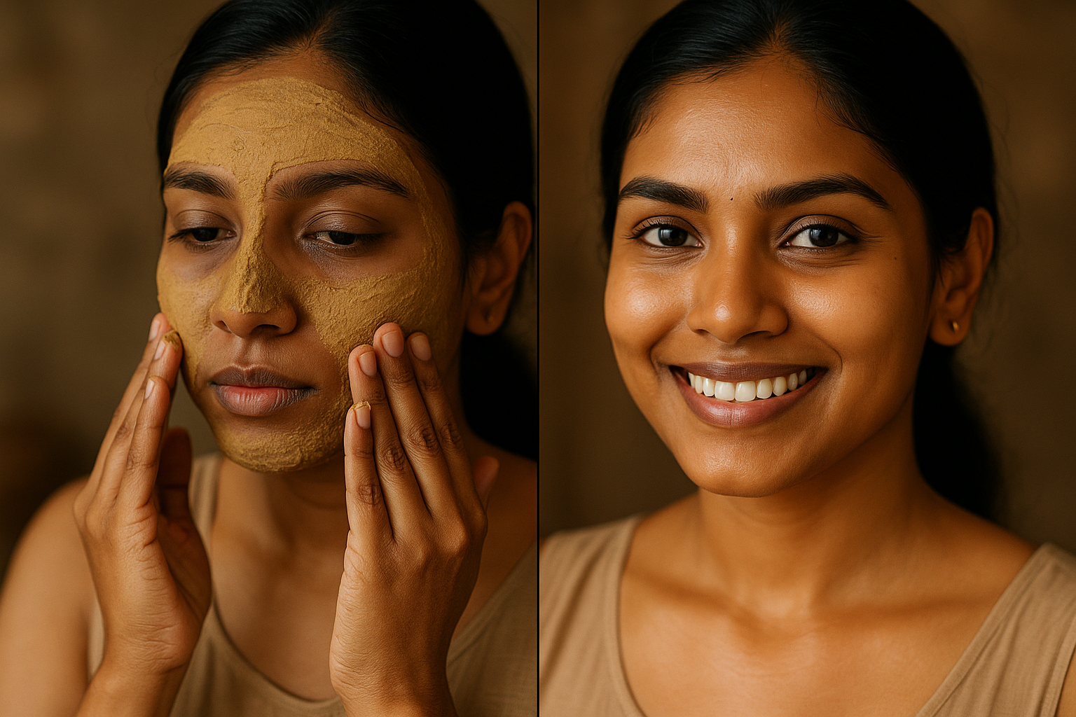 tamil dull girl applying multhanimitti powder for detoxifying n shining skin before and after result